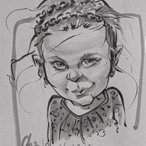 Caricature enfants en prestation au lavis encre de Chine par Champol