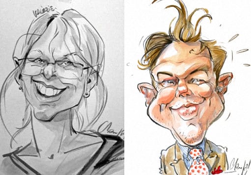 Caricature Lavis encre de Chine et aquarelles